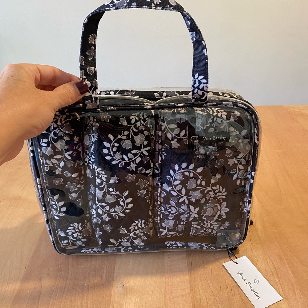 Vera Bradley Black and White Floral Cosmetic Bag - 4 separate pieces
